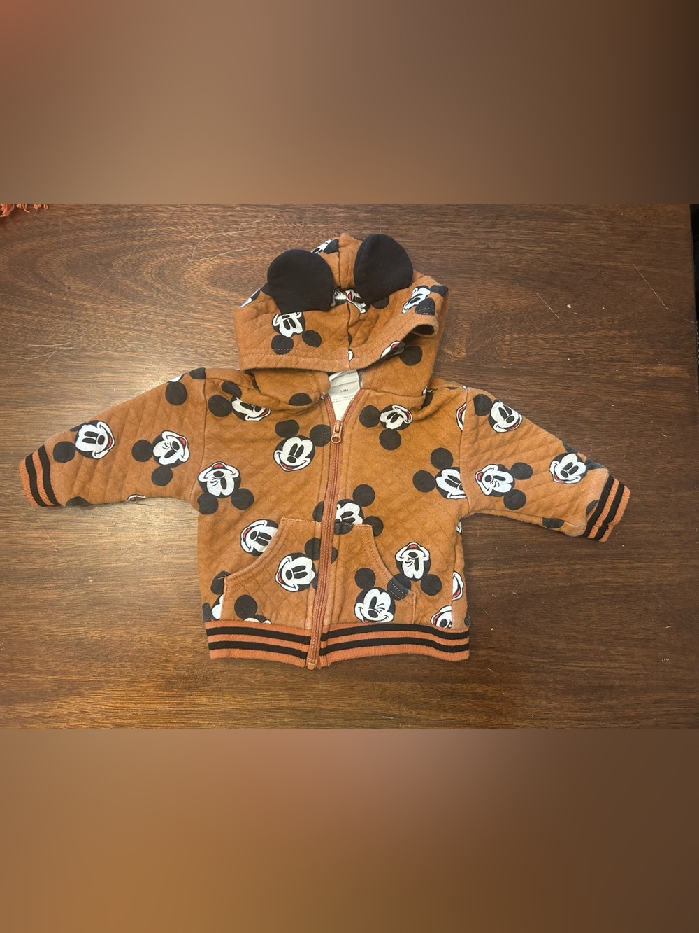 Disney Brown Quilted Mickey Mouse Hoodie with Ear Hood
